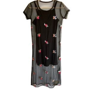 Art Class Girls XL Black Floral Embroidered Mesh Maxi Dress Whimsigoth Y2K Fairy